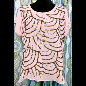 Material Girl Blush Pink Sequins Embellished Flowy Top Blouse Women's XL